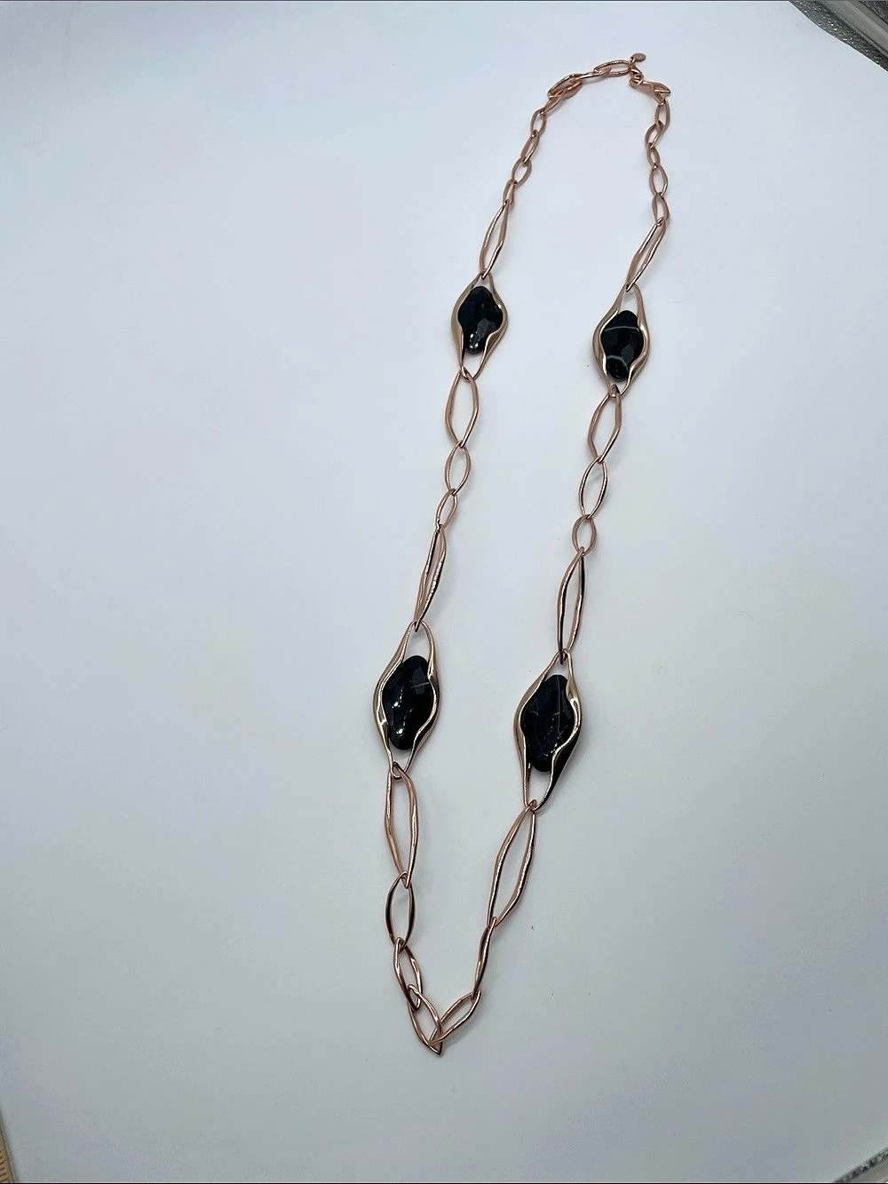 Alexis Bittar Black Stone Link Rose Tone Necklace